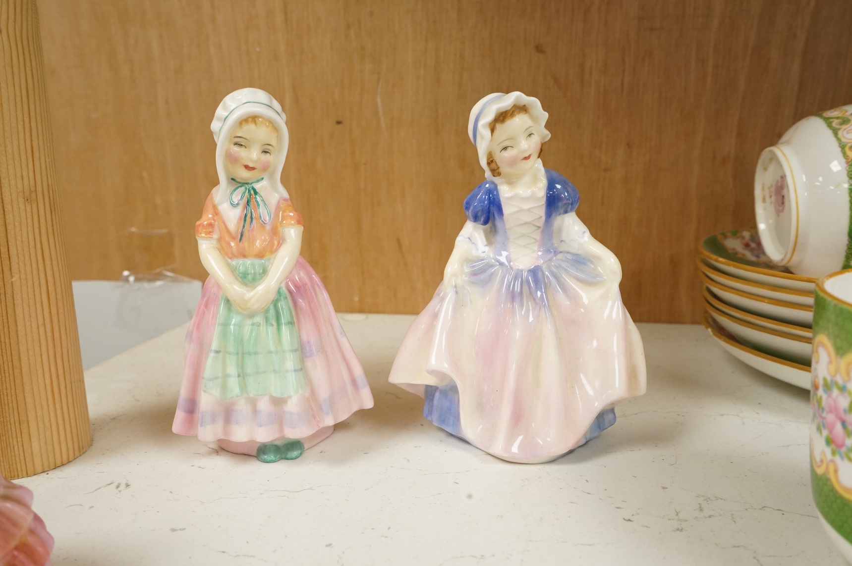 Five miniature Doulton figurines to include Chloe and Sweet Anne, together with Minton and Wedgwood teawares
